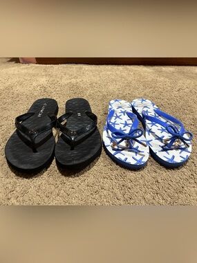 Coach Black Abbigail & Kate Spade Starfish Print Bow Flip Flops Lot Women Size 7